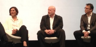 Anaplan CEO Fred Laluyaux, left, leads customer panel with HP’s Sue Barsamian, McAfee’s Jeff Brobst, Diageo’s Stefan Househam, and Aviva’s Darren Craddock