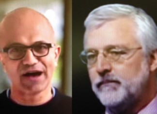 NetSuite’s Zach Nelson(right) partners with Microsoft’s Satya Nadella