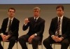 SAP CEO Bill McDermott is flanked by Bernd Leukert (L), its product chief, and Luka Mucic, who runs finance, at SAPPHIRENOW