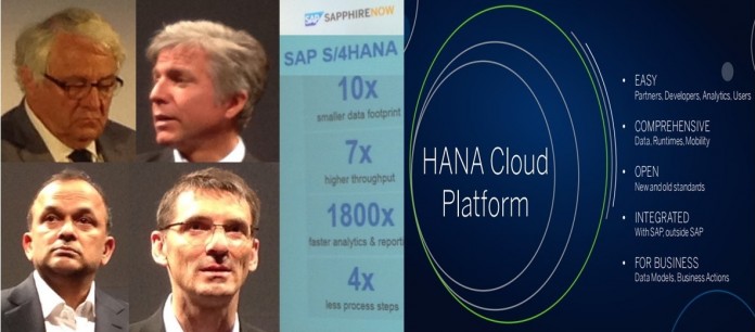 SAP HANA SAP executives chairman Plattner(clockwise top left), CEO McDermott, Product Head Leukert and Business Network Chief Singh detail different traits of S/4HANA, HANA Cloud Platform