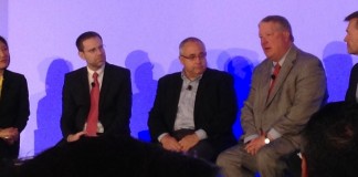 SAP’s Denise Broady(left) with Curtis Cole of Weill Cornell Medical College, Don Whittington of Florida Crystals, Gary Hayes of Centerpoint, and Steve Convey of Accenture on Co-Innovation panel