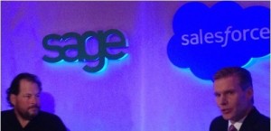 Salesforce.com’s Mark Benioff(left) and Sage’s Stephen Kelly in global Cloud partnership