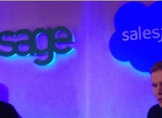 Salesforce.com’s Mark Benioff(left) and Sage’s Stephen Kelly in global Cloud partnership