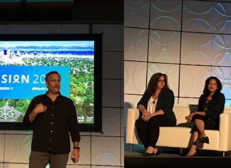 At Vision 2019, CEO Mike Morini (left to right), Meghan Rees of MLSE and Shilpi Narang of Workplace by Facebook