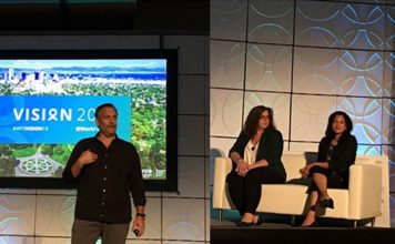 At Vision 2019, CEO Mike Morini (left to right), Meghan Rees of MLSE and Shilpi Narang of Workplace by Facebook