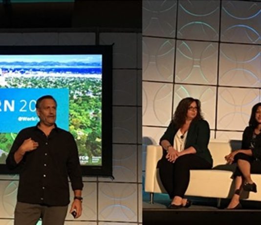At Vision 2019, CEO Mike Morini (left to right), Meghan Rees of MLSE and Shilpi Narang of Workplace by Facebook