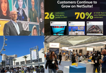 EVP Evan Goldberg of Oracle NetSuite, upper left, touts ERP successes among fast-growing companies at SuiteWorld in Las Vegas