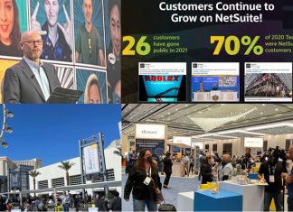 EVP Evan Goldberg of Oracle NetSuite, upper left, touts ERP successes among fast-growing companies at SuiteWorld in Las Vegas