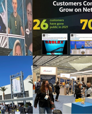 EVP Evan Goldberg of Oracle NetSuite, upper left, touts ERP successes among fast-growing companies at SuiteWorld in Las Vegas