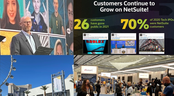 EVP Evan Goldberg of Oracle NetSuite, upper left, touts ERP successes among fast-growing companies at SuiteWorld in Las Vegas