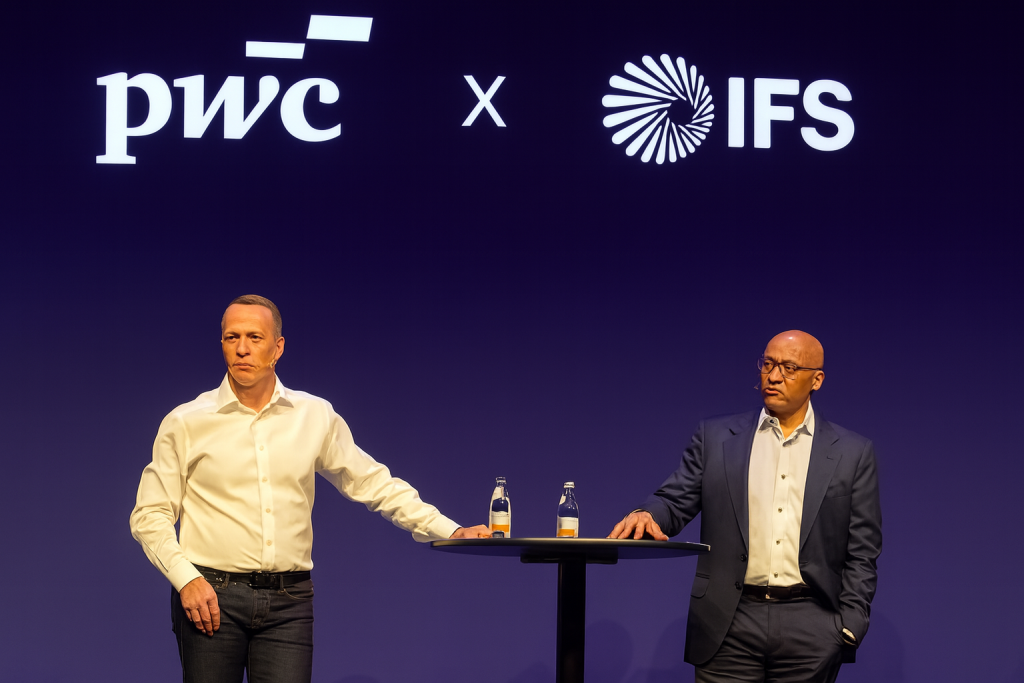 IFS CEO Mark Moffat(left) with PWC Global Chairman Mohamed Kande at IFS Industrial X event
