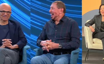 Oracle Mounts Multi-Cloud Charm Offensive Against AI Hype Microsoft CEO Satya Nadella(left), Oracle CTO Larry Ellison(middle) in Redmond, and Oracle CEO Safra Catz at Oracle Cloud World