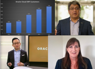Oracle EVP Steve Miranda(top right) at Oracle Live, while Linda Weber of Kroger(bottom right) shares insights with Oracle SVP Rondy Ng as Oracle Cloud ERP gains ground across the enterprise.