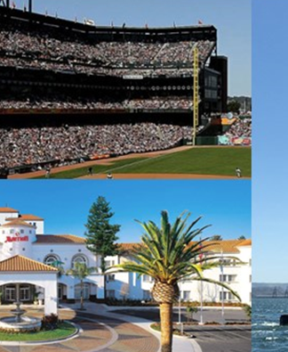 Oracle sponsors naming rights to SF Giants stadium, SailGP and renovates San Mateo Marriott(photos by MLB, hotel website and AP)