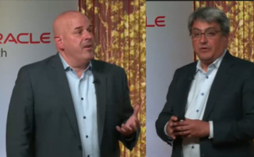 Oracle’s Mike Sicilia(left) and Steve Miranda outline how Oracle Cerner will transform healthcare