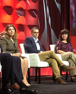 Panel discussion at Oracle HCM World features Tony Kender of Oracle and customers YRC, Northwell Health, Direct TV, and Emerson.