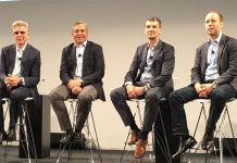 SAP CEO Bill McDermott(left to right), President of Cloud Business Group Rob Enslin, Head of Products and Innovation Bernd Leukert and President of Customer Experience Alex Atzberger at SAPPHIRENow in June 2018