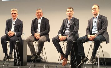 SAP CEO Bill McDermott(left to right), President of Cloud Business Group Rob Enslin, Head of Products and Innovation Bernd Leukert and President of Customer Experience Alex Atzberger at SAPPHIRENow in June 2018